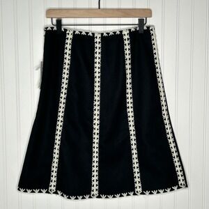 Etcetera Women's Black Wool Blend A-Line Skirt Crochet Trim Size 4